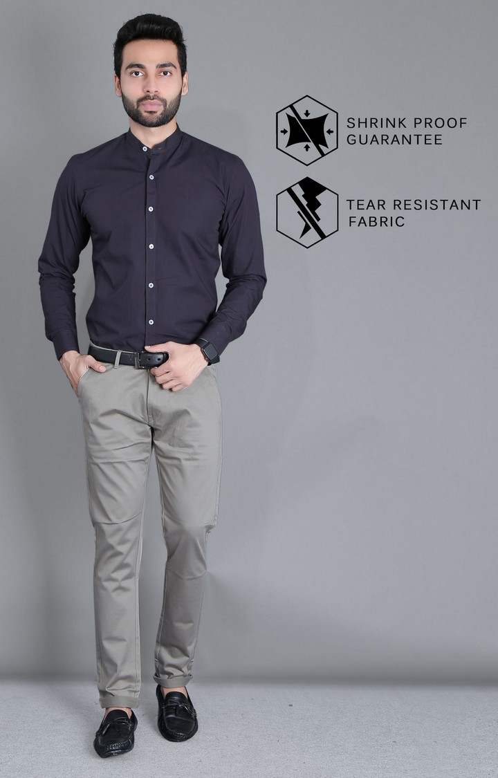 Men's Blue Cotton Solid Formal Shirt