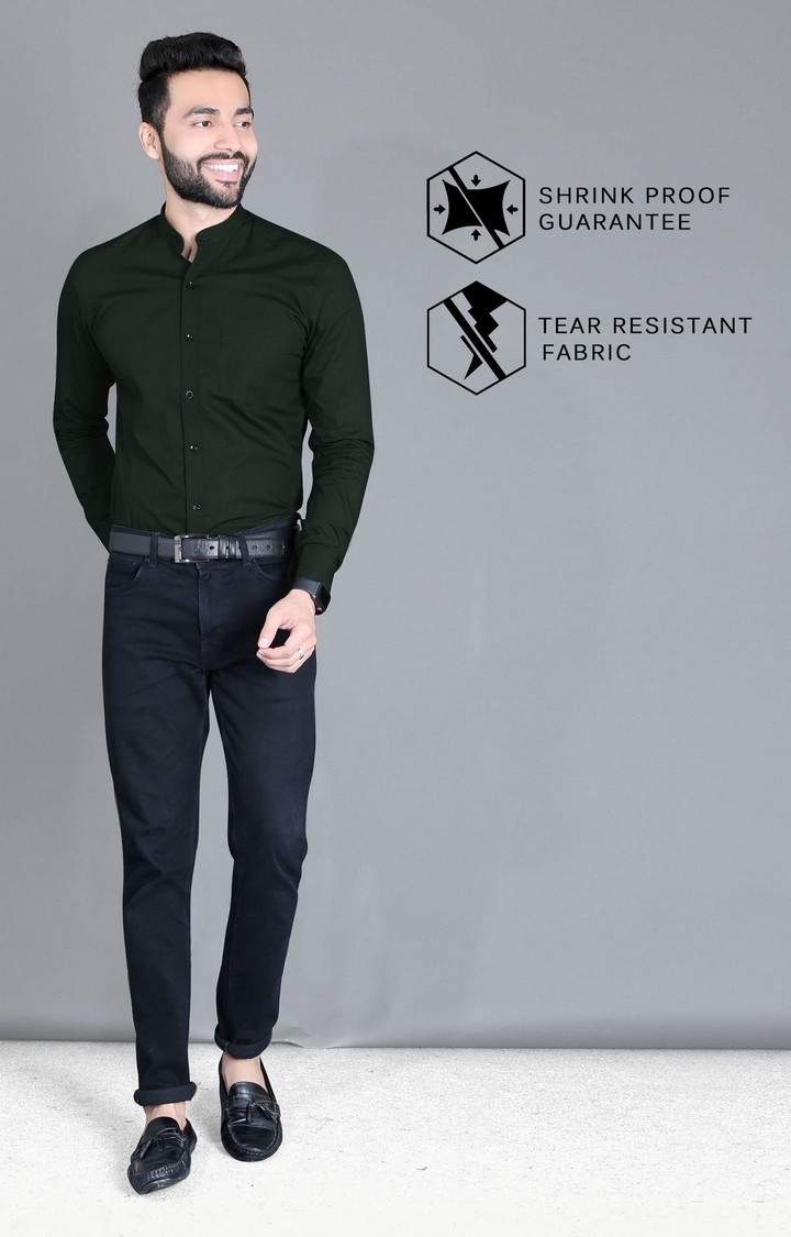 5th Anfold | Men's Green Cotton Solid Formal Shirt 3
