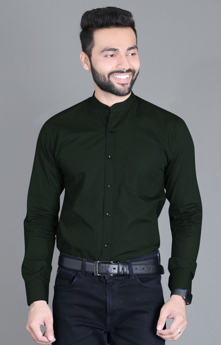 5th Anfold | Men's Green Cotton Solid Formal Shirt 0