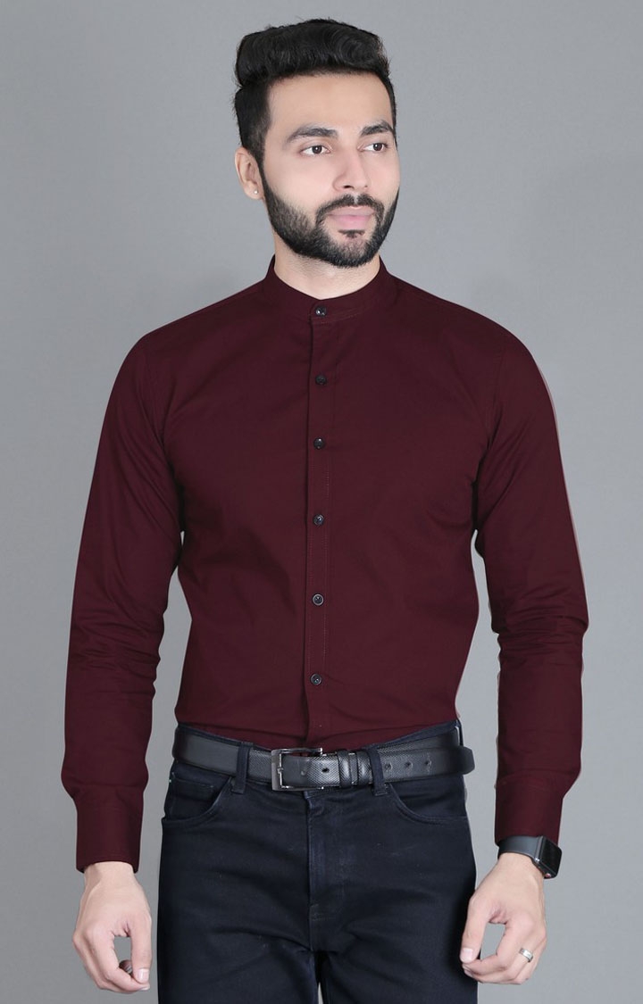 5th Anfold | Men's Maroon Cotton Solid Formal Shirt 0