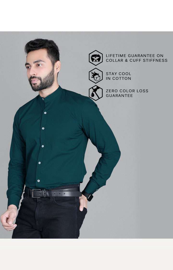 Men's Green Cotton Solid Formal Shirt