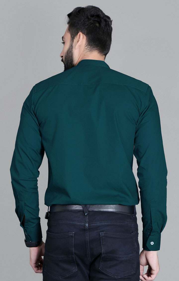 Men's Green Cotton Solid Formal Shirt