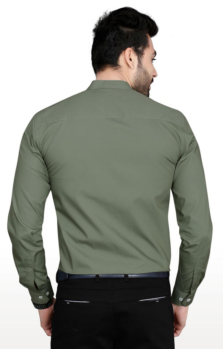 Men's Green Cotton Solid Formal Shirt