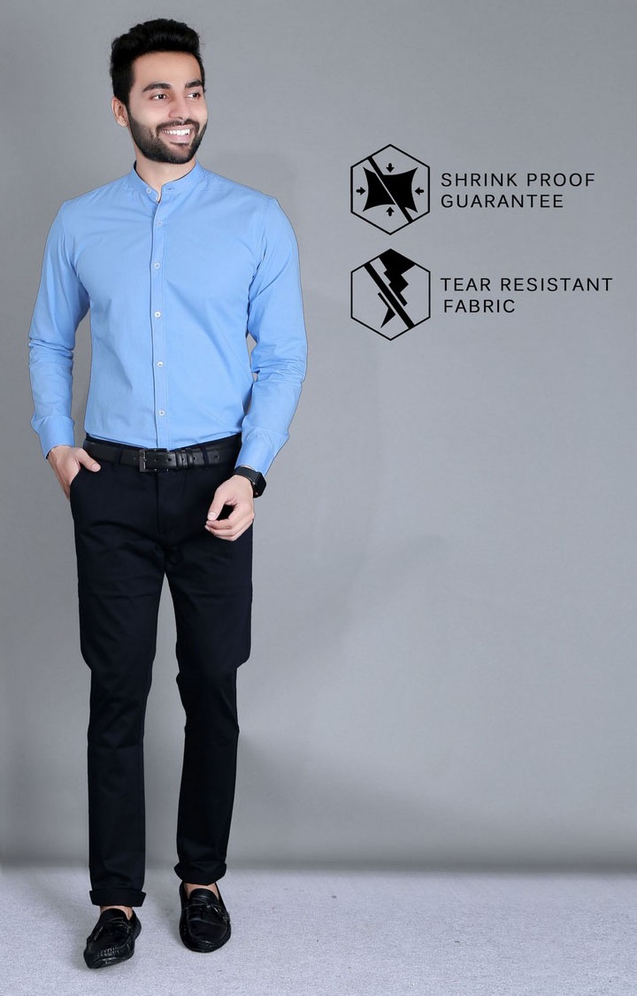 5th Anfold | Men's Blue Cotton Solid Formal Shirt 3