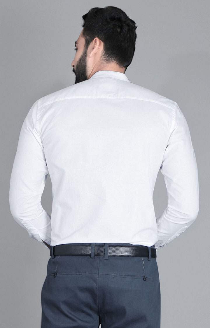 Men's White Cotton Solid Formal Shirt
