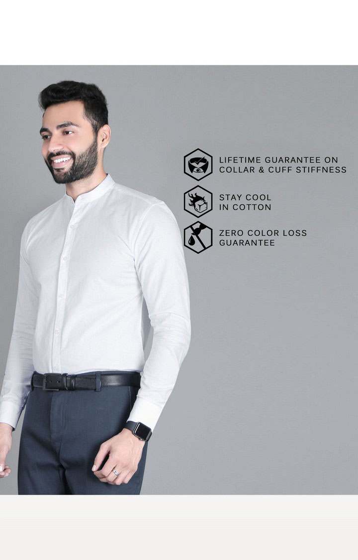 Men's White Cotton Solid Formal Shirt