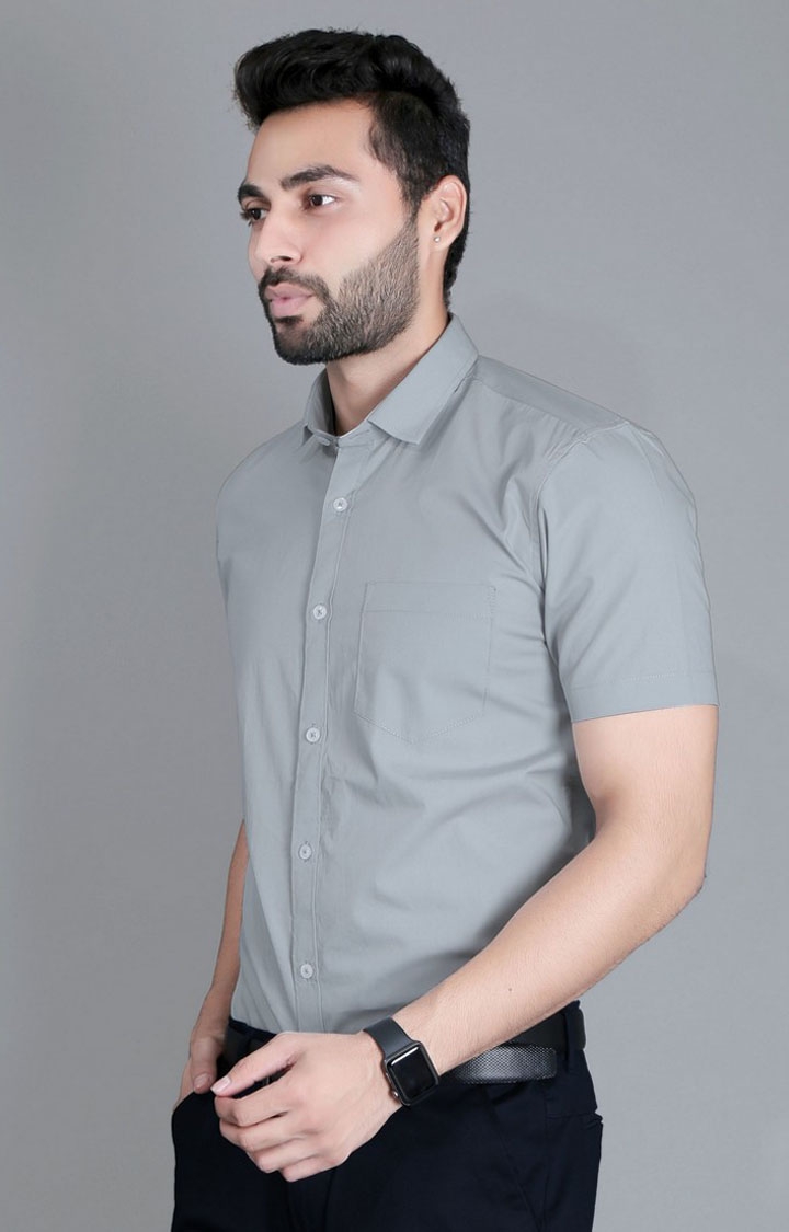 5th Anfold | Men's Grey Cotton Solid Formal Shirt 1