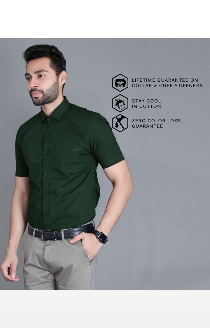 5th Anfold | Men's Green Cotton Solid Formal Shirt 2