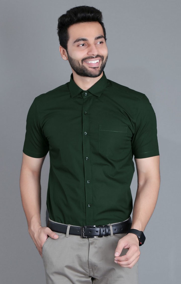 5th Anfold | Men's Green Cotton Solid Formal Shirt 0