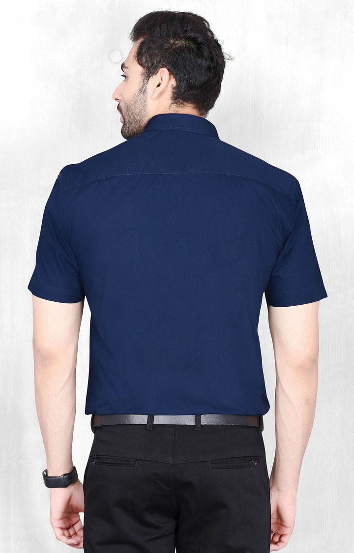 Men's Blue Cotton Solid Formal Shirt