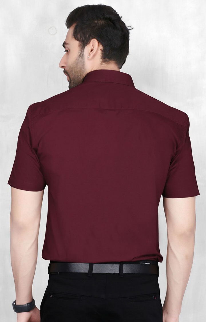 5th Anfold | Men's Maroon Cotton Solid Formal Shirt 2