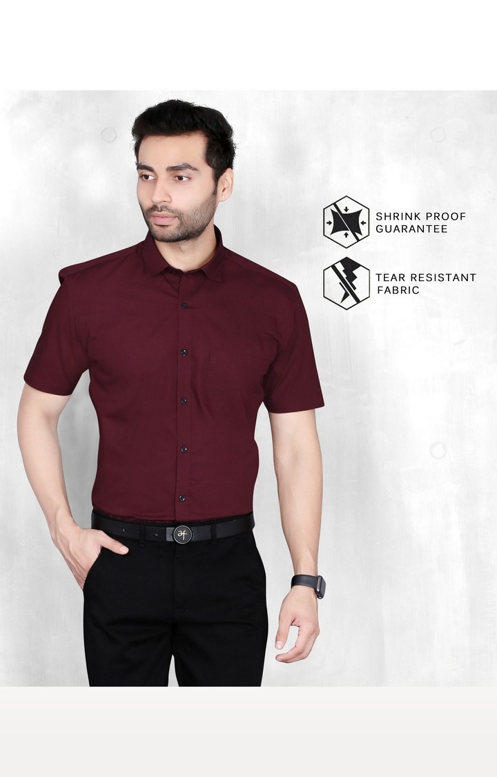 5th Anfold | Men's Maroon Cotton Solid Formal Shirt 4