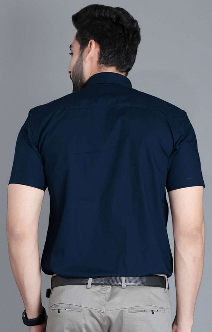 Men's Blue Cotton Solid Formal Shirt
