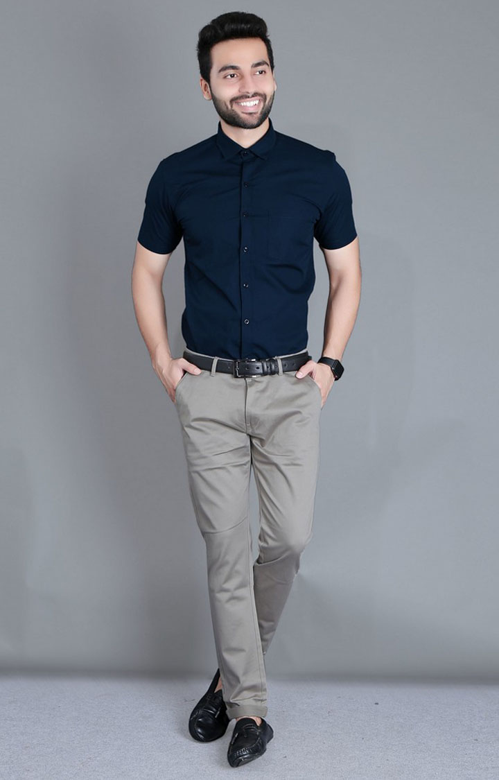 Men's Blue Cotton Solid Formal Shirt