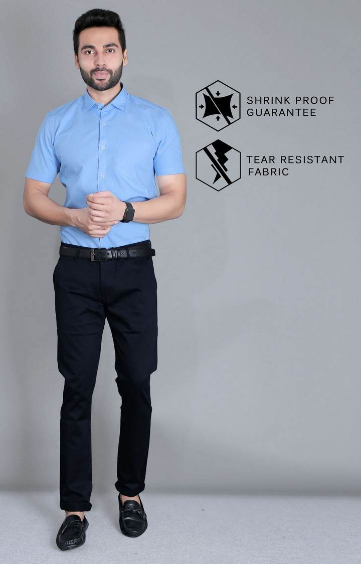 Men's Blue Cotton Solid Formal Shirt