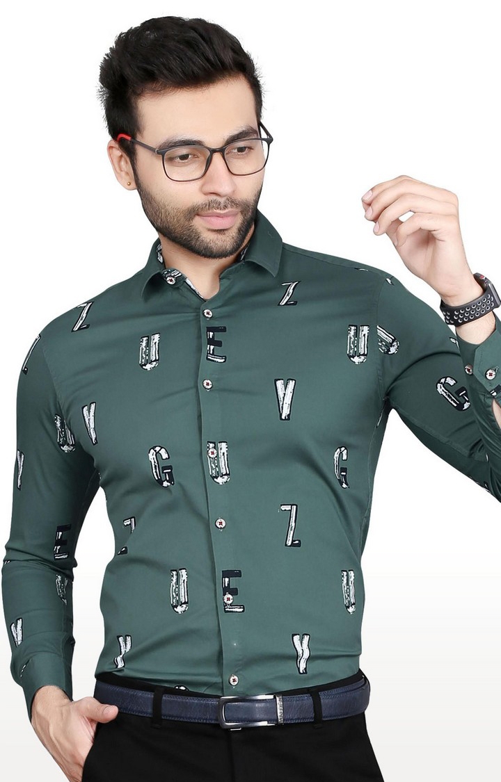 Men's Green Cotton Printed Formal Shirt