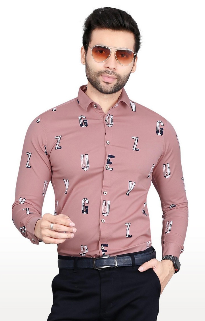 Men's Pink Cotton Printed Formal Shirt