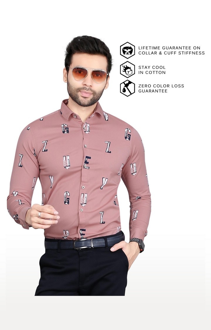 5th Anfold | Men's Pink Cotton Printed Formal Shirt 3