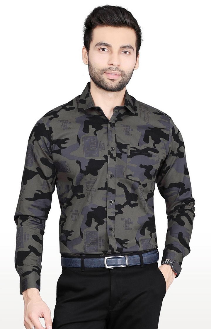 Men's Grey Cotton Camouflage Formal Shirt