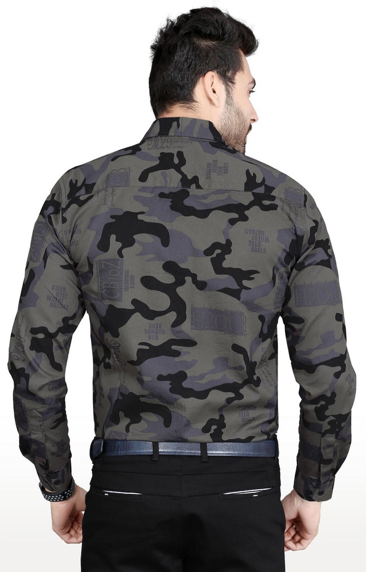 5th Anfold | Men's Grey Cotton Camouflage Formal Shirt 1
