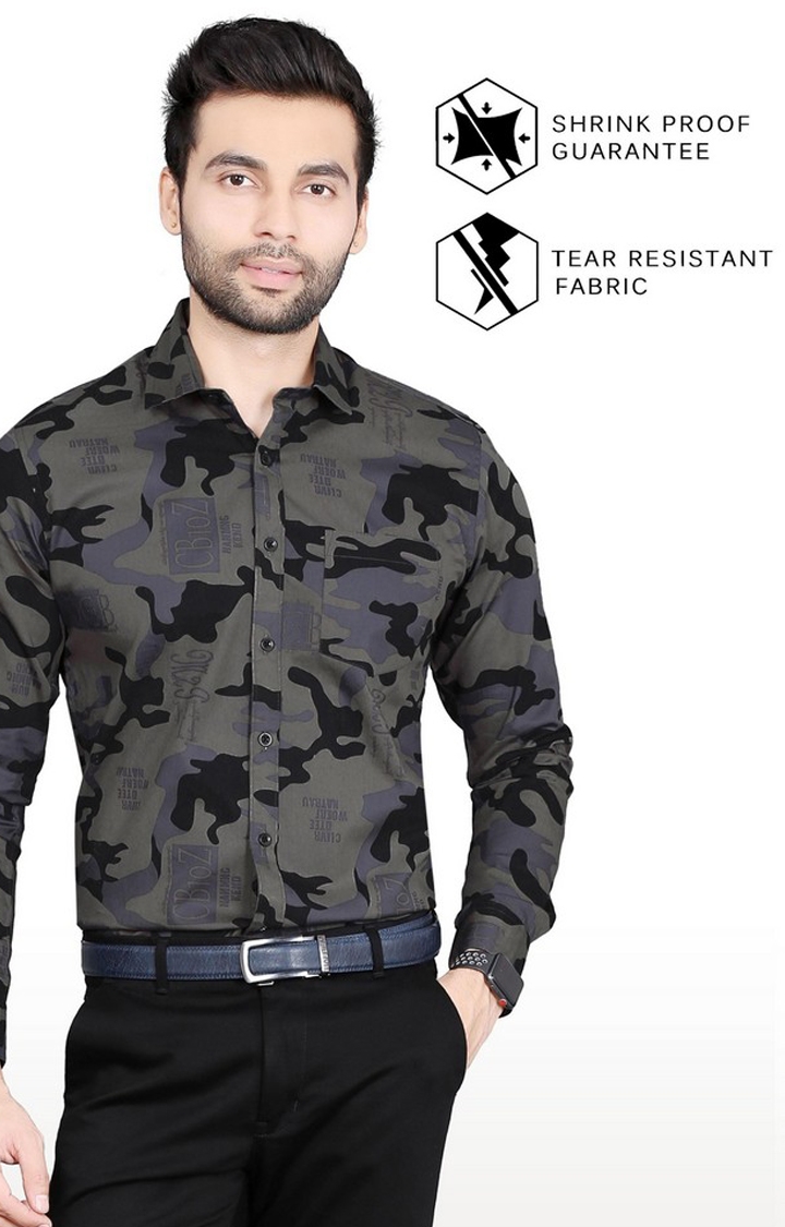 5th Anfold | Men's Grey Cotton Camouflage Formal Shirt 3