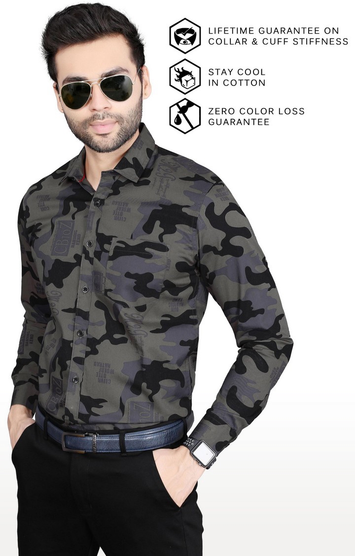 5th Anfold | Men's Grey Cotton Camouflage Formal Shirt 2
