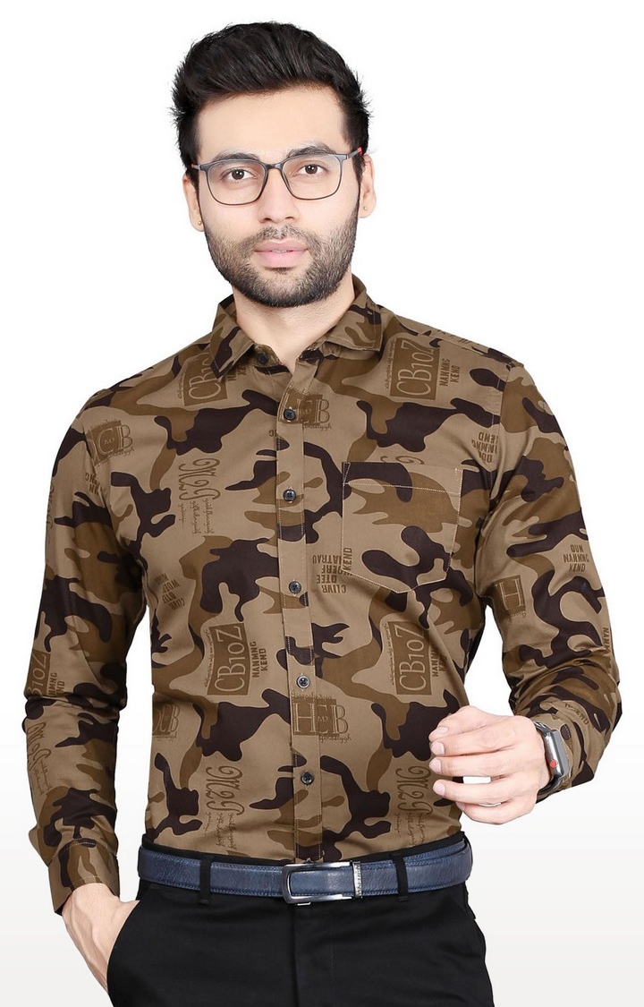 Men's Brown Cotton Camouflage Formal Shirt