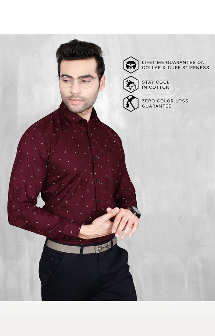 5th Anfold | Men's Maroon Cotton Printed Formal Shirt 3