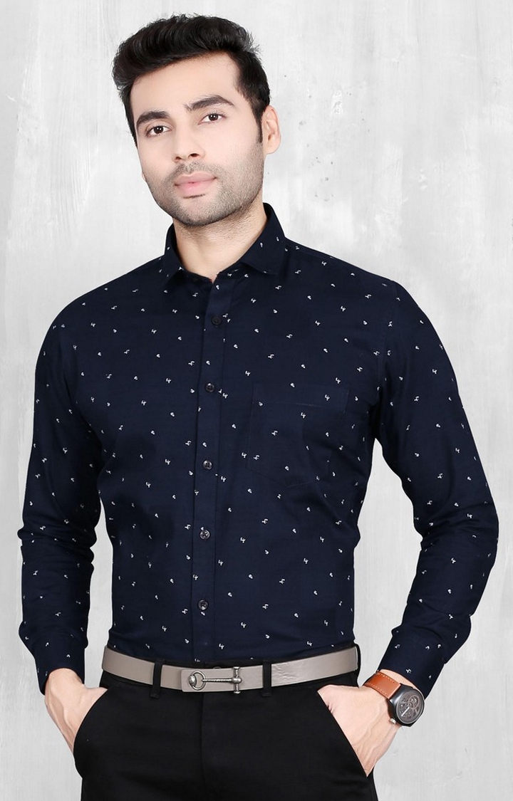 Men's Blue Cotton Printed Formal Shirt