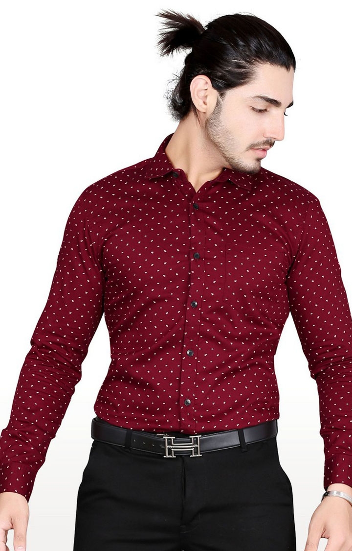 Men's Maroon Cotton Printed Formal Shirt