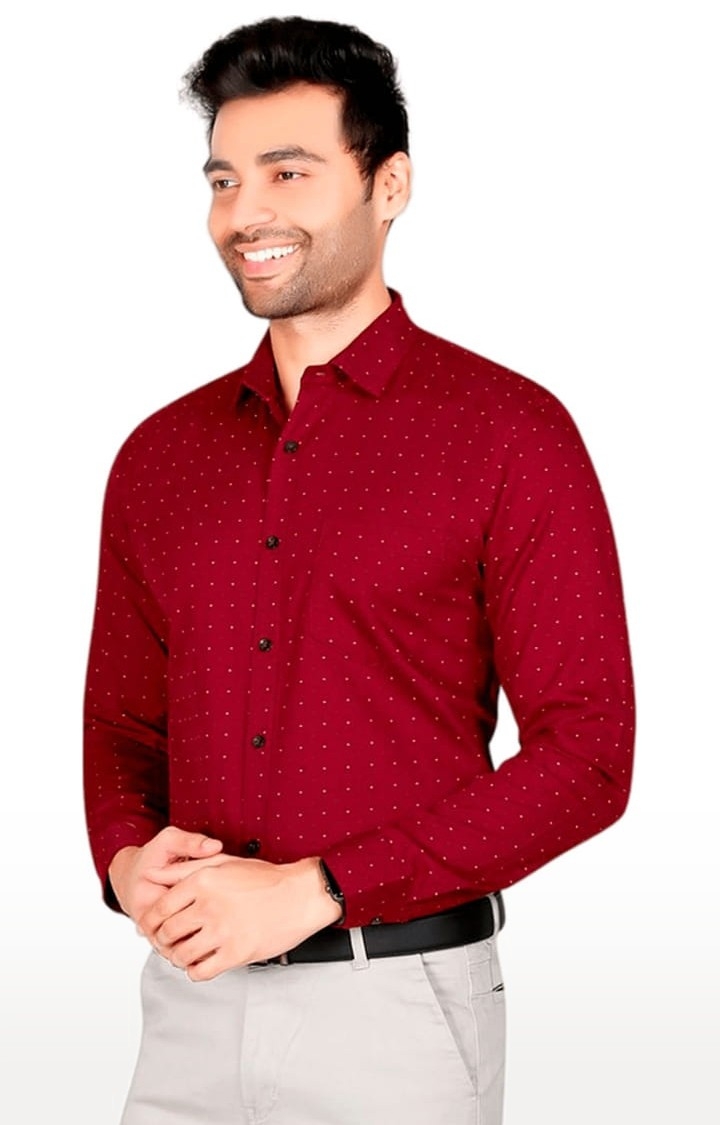 5th Anfold | Men's Red Cotton Polka Dot Formal Shirt 2