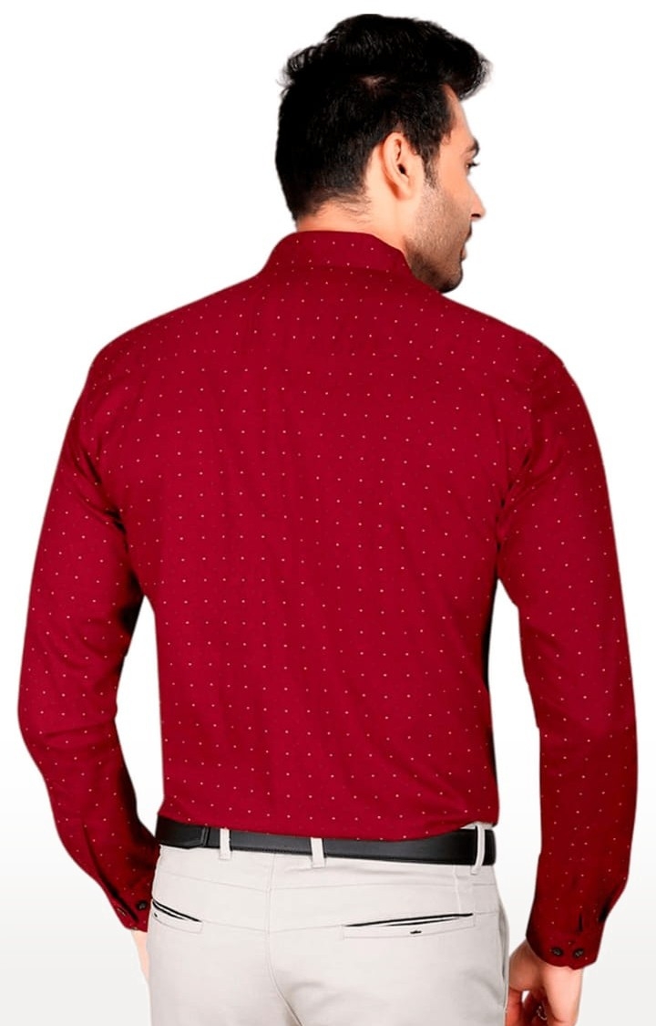5th Anfold | Men's Red Cotton Polka Dot Formal Shirt 3