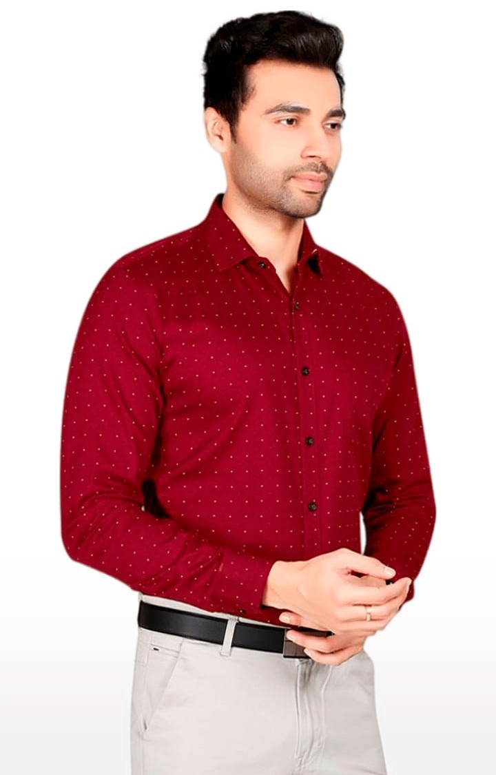 5th Anfold | Men's Red Cotton Polka Dot Formal Shirt 1