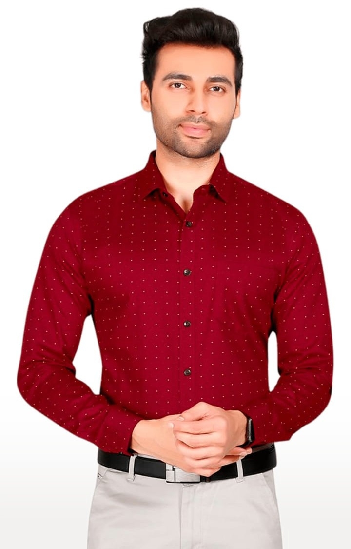 5th Anfold | Men's Red Cotton Polka Dot Formal Shirt 0