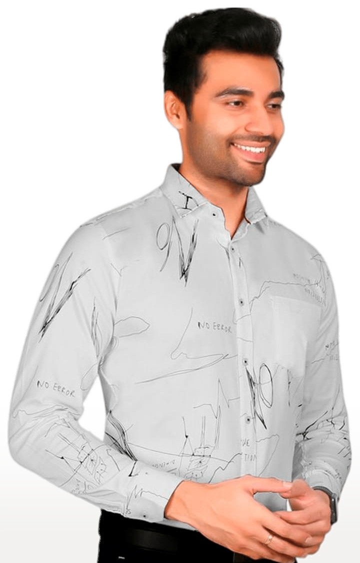 5th Anfold | Men's Grey Cotton Printed Formal Shirt 1