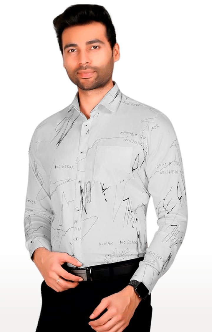 5th Anfold | Men's Grey Cotton Printed Formal Shirt 2