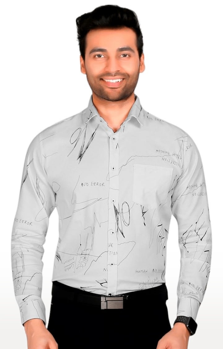5th Anfold | Men's Grey Cotton Printed Formal Shirt 0