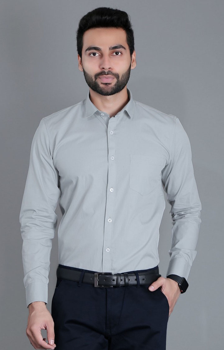 5th Anfold | Men's Grey Cotton Solid Formal Shirt 0
