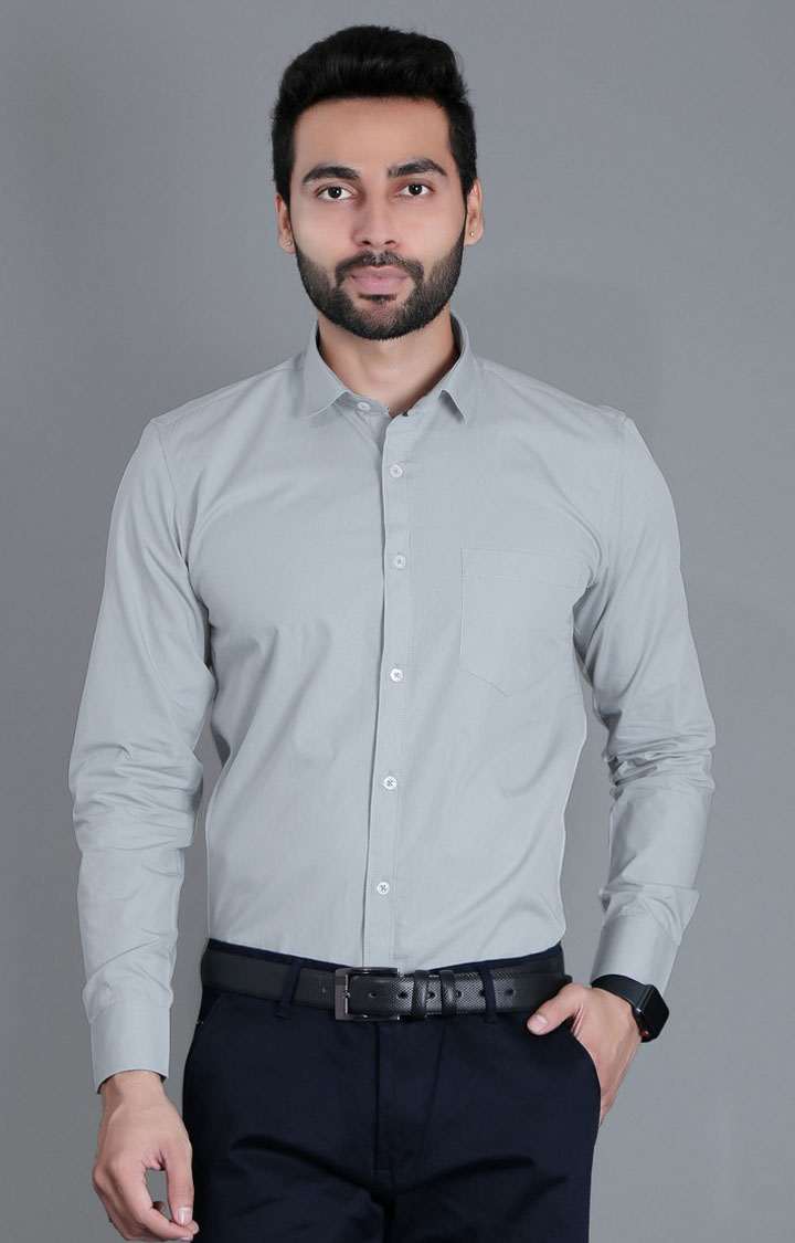 Men's Grey Cotton Solid Formal Shirt