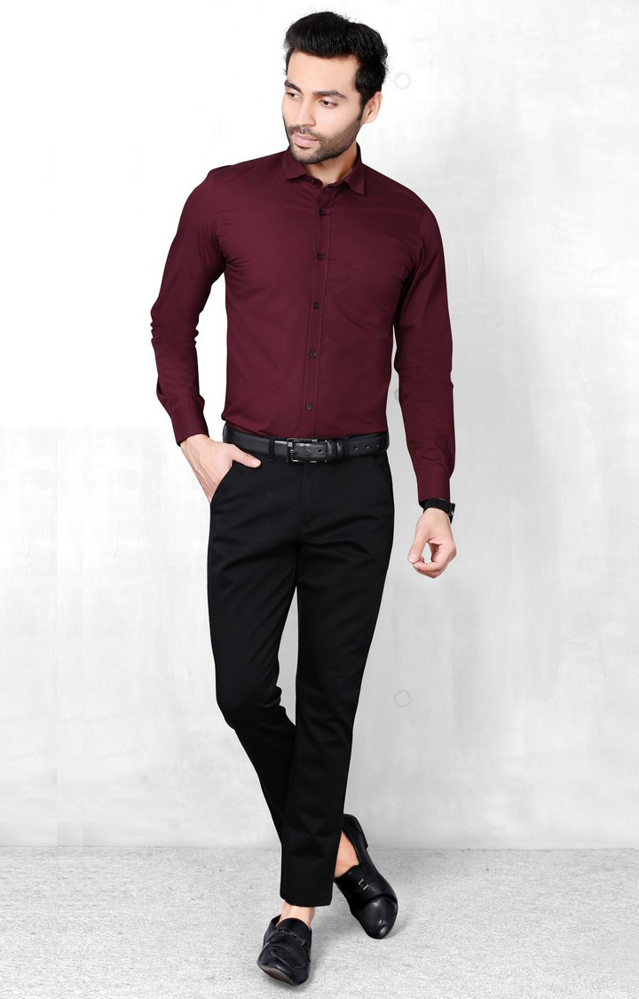 Men's Maroon Cotton Solid Formal Shirt