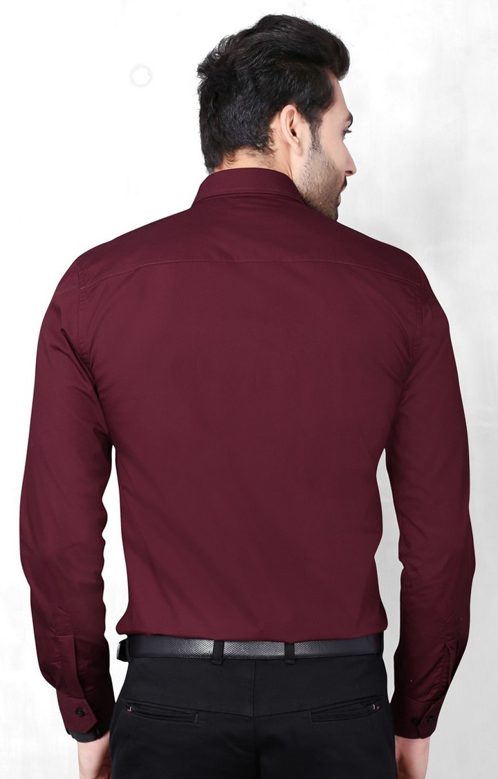Men's Maroon Cotton Solid Formal Shirt