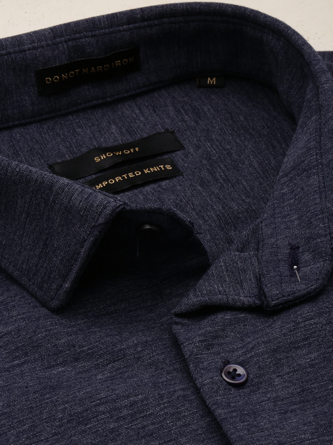 Showoff | SHOWOFF Men's Spread Collar Solid Navy Blue Classic Shirt 5