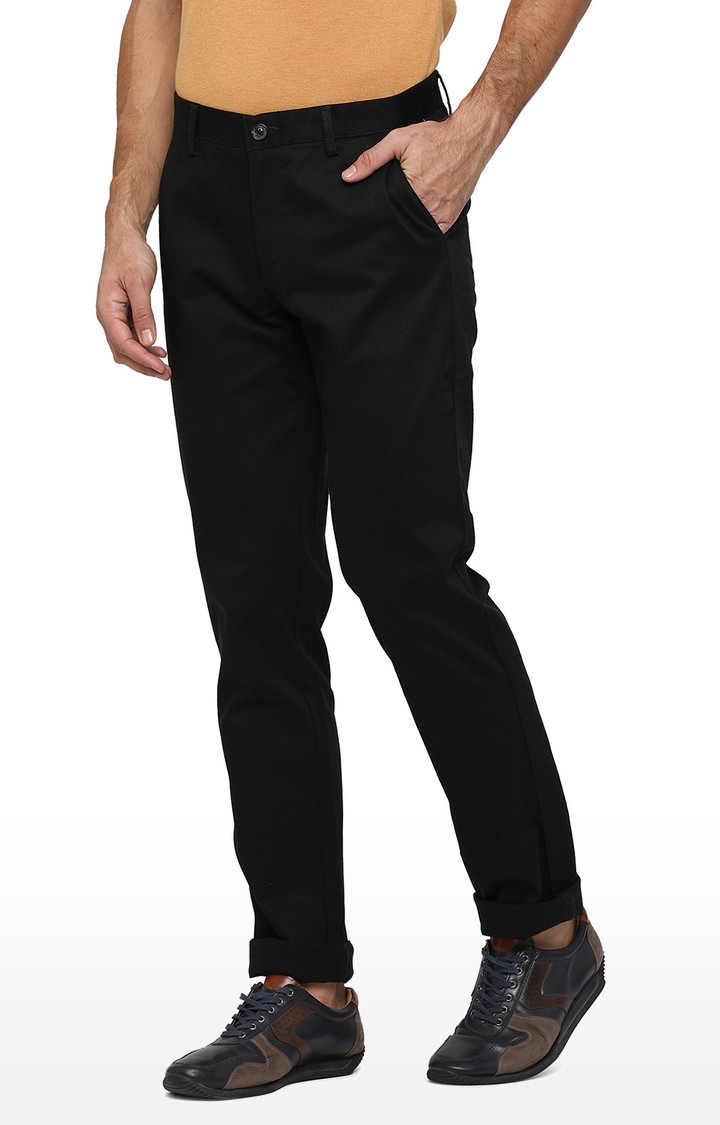 JadeBlue | JBCT204/4,BLACK Men's Black Cotton Solid Trousers 1