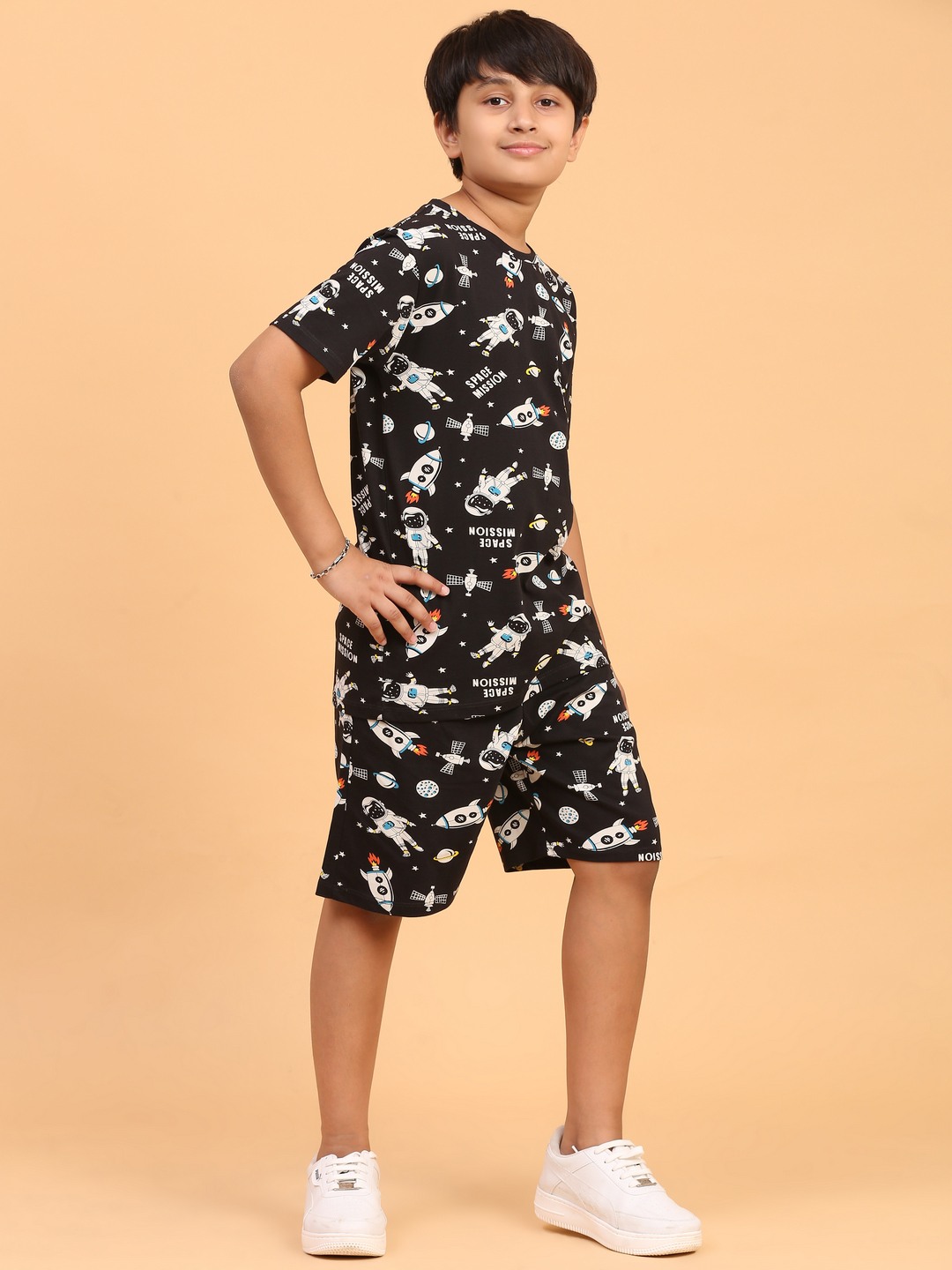 Ninos Dreams Black Space Mission Boys Shorts Coord set