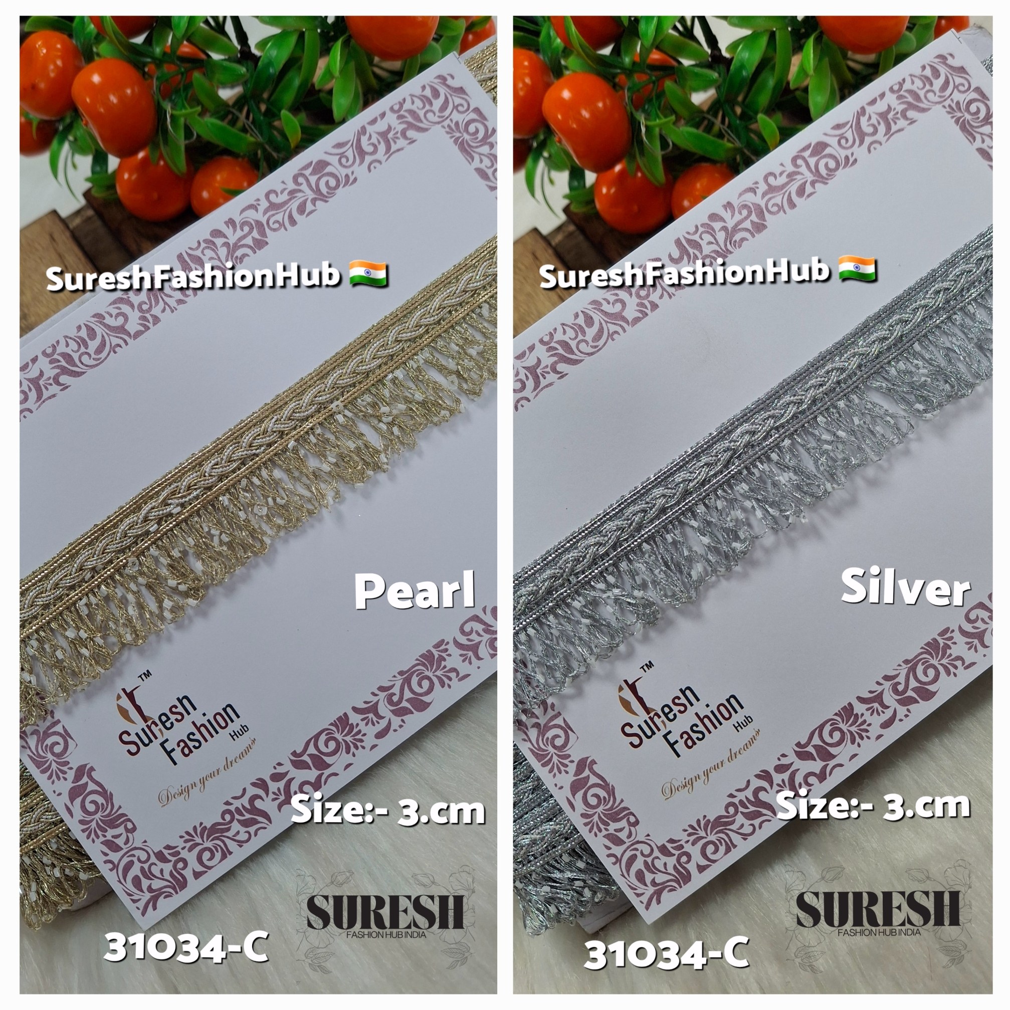 Pearl Gold Jhalar Beaded Fringe Lace – 31034-C