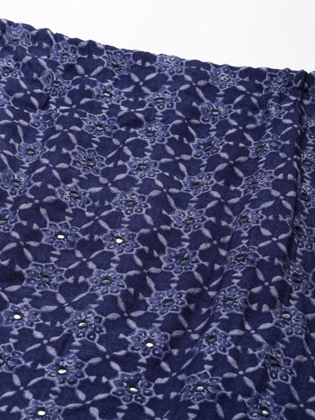 SHOWOFF Women's Ankle Length Ethnic Motifs Anarkali Navy Blue Kurta