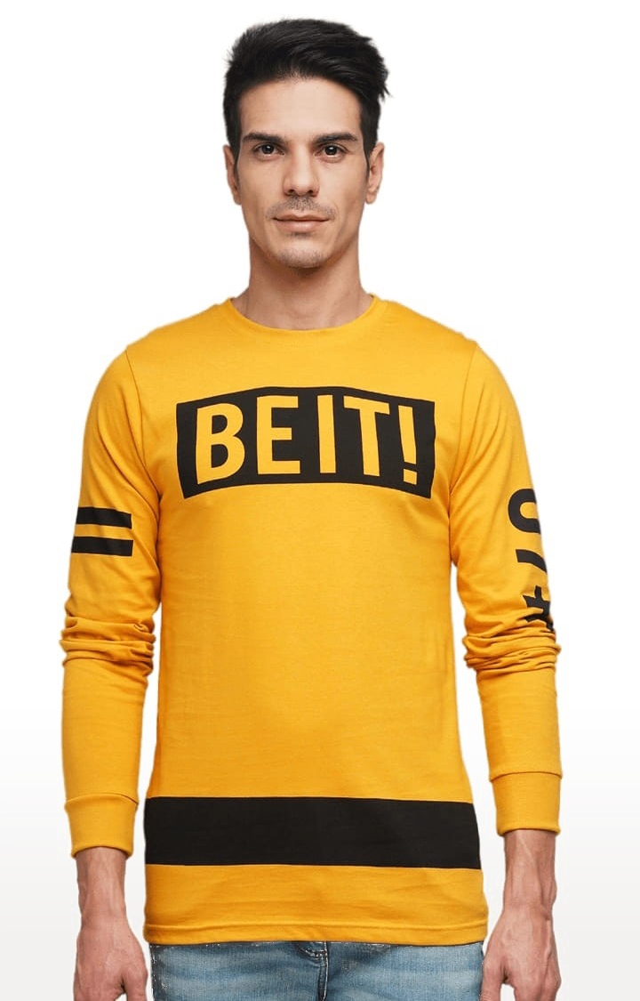 Difference of Opinion | Men's Mustard Cotton Typographic Printed Regular T-Shirt