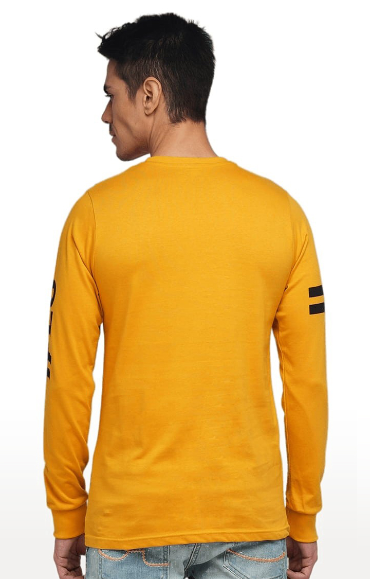 Men's Mustard Cotton Typographic Printed Regular T-Shirt