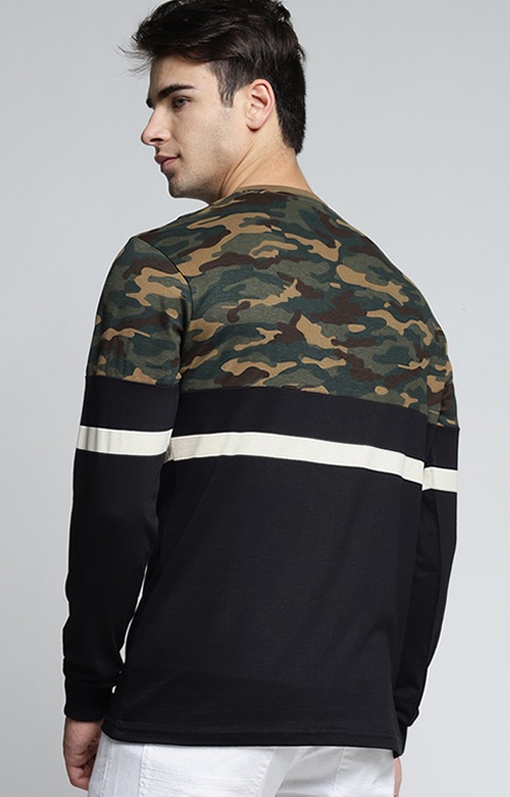 Men's Black & Green Cotton Camouflage Sweatshirt