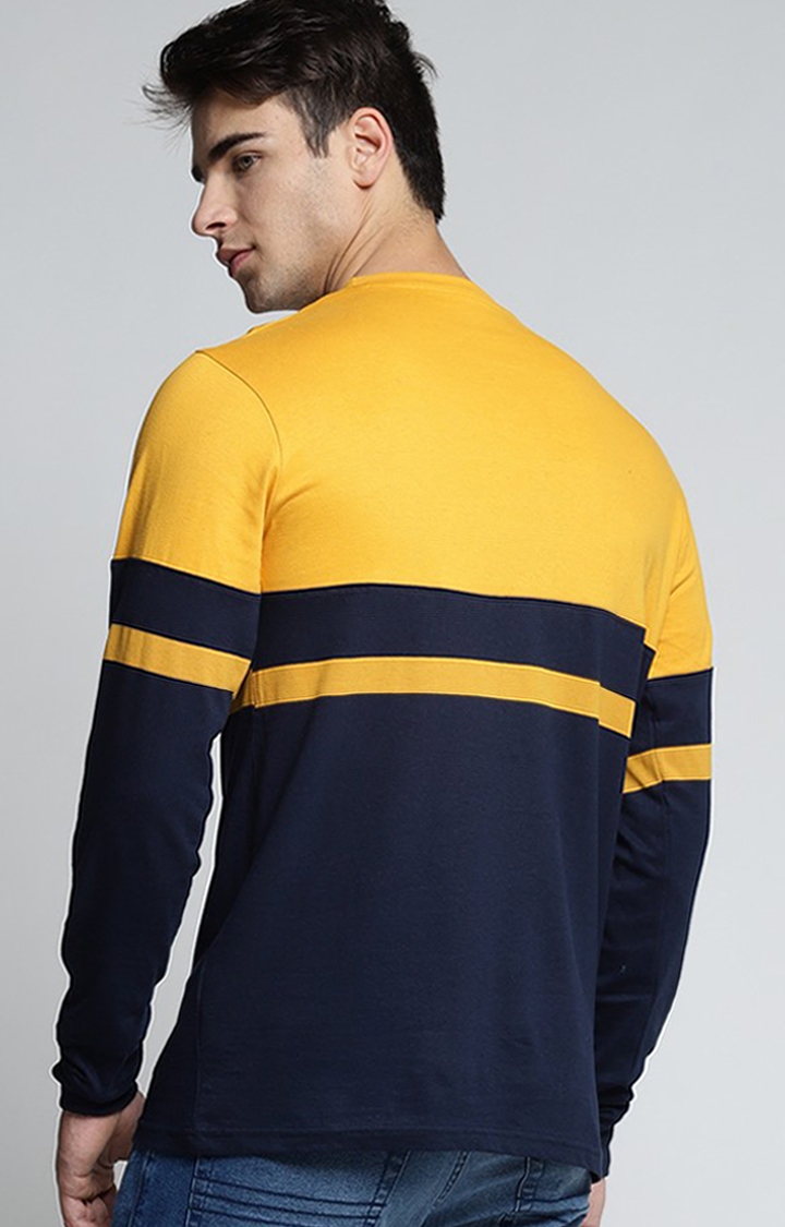 Difference of Opinion | Men's Yellow & Blue Cotton Colourblock Sweatshirt 3